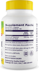 Healthy Origins selenium bottle label detail emphasizing fermented yeast-sourced nutrients.