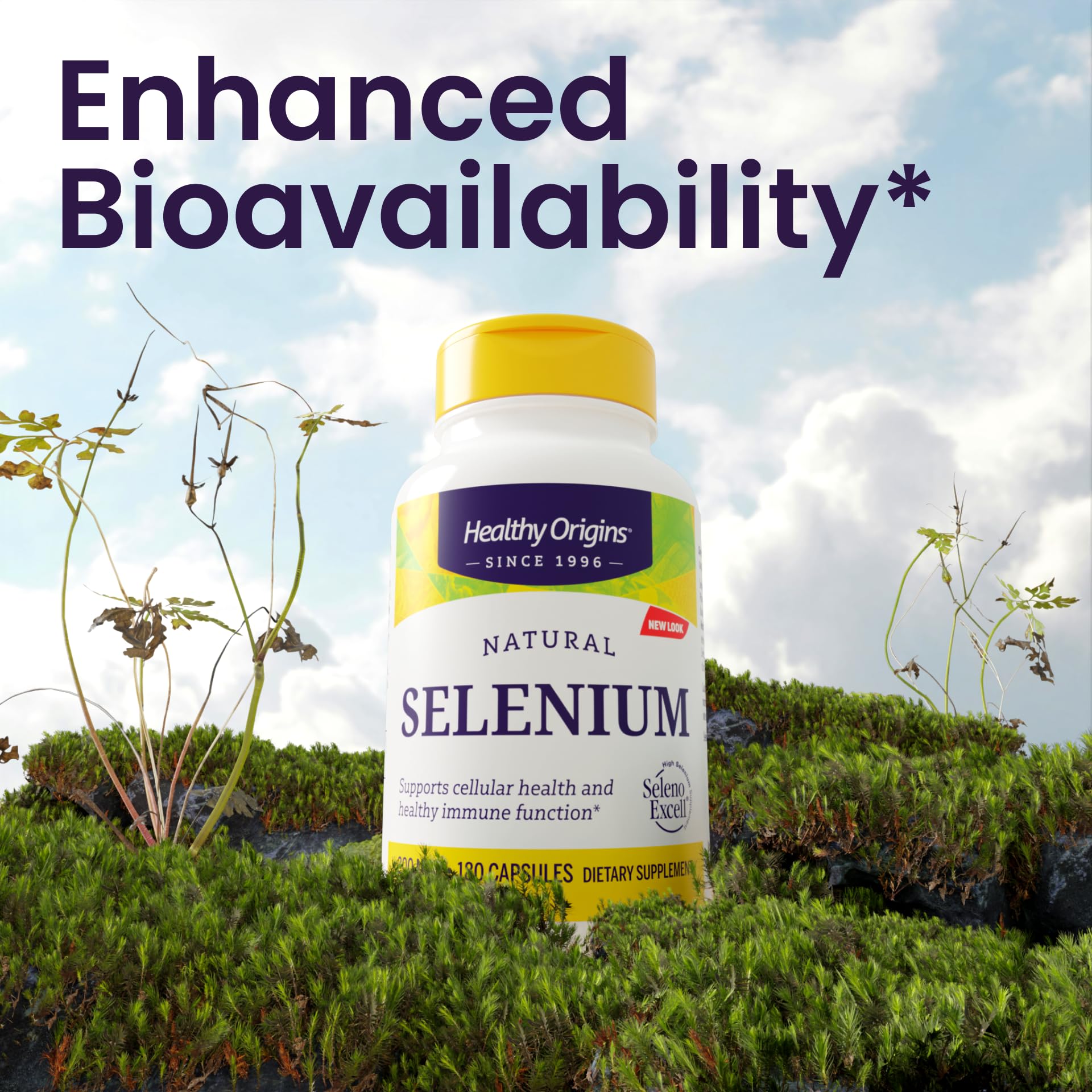 Healthy Origins selenium packaging display shows clear product information for shoppers.