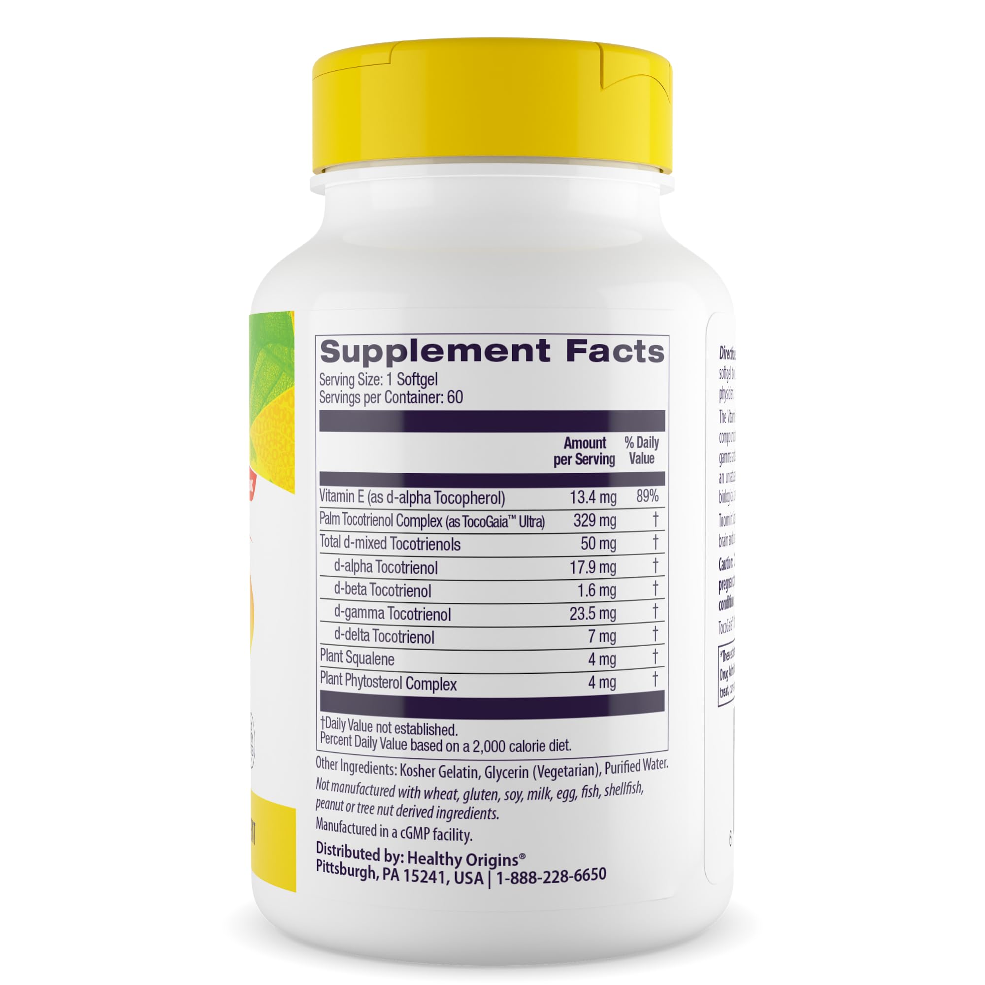Healthy Origins Tocomin SupraBio softgels presented for convenient daily supplementation.