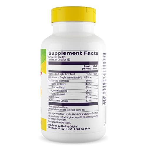 Healthy Origins Tocomin SupraBio softgel closeup highlights targeted tocotrienol delivery.