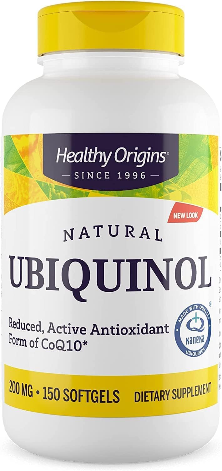 Healthy Origins Ubiquinol 200mg bottle on counter for daily energy support