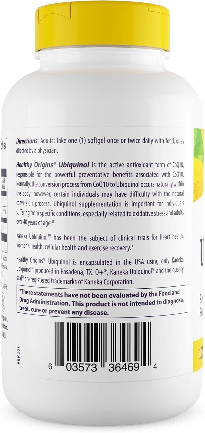Healthy Origins Ubiquinol packaging front highlighting brand and quality