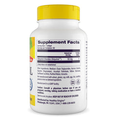 Healthy Origins ubiquinol softgel capsules closeup highlighting active CoQ10 form.