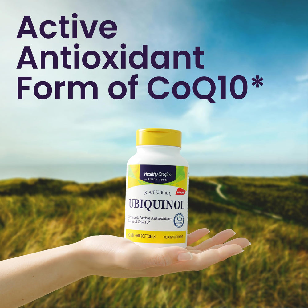 Healthy Origins Ubiquinol softgels closeup for easy daily dosing