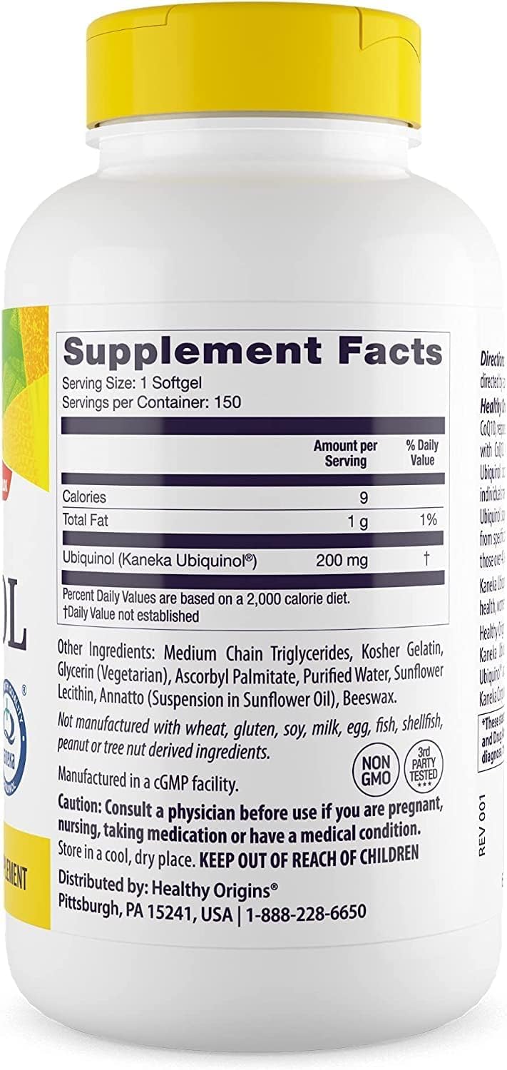 Healthy Origins ubiquinol softgels close-up for easy daily use