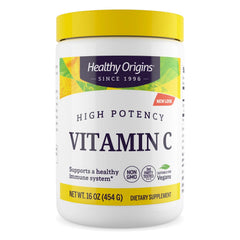 Healthy Origins Vitamin C Powder jar highlights high-potency 1000 mg serving for daily immune support.