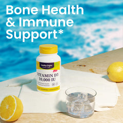 Healthy Origins bottle and cap scene suggests easy daily intake.