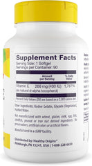 Healthy Origins Vitamin E 400 IU softgels stacked for daily use.