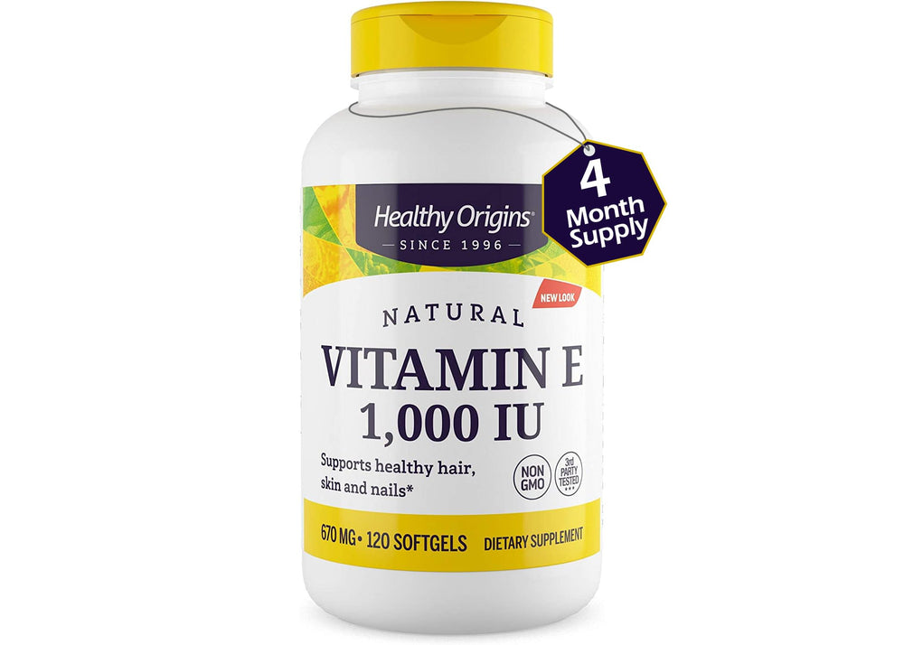 Healthy Origins Vitamin E non-GMO label highlighting clean sourcing.