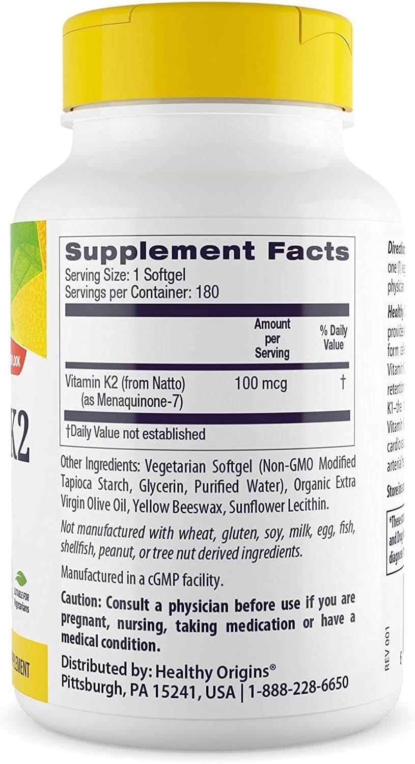 Closeup of the label emphasizes MK-7 for long-lasting absorption.