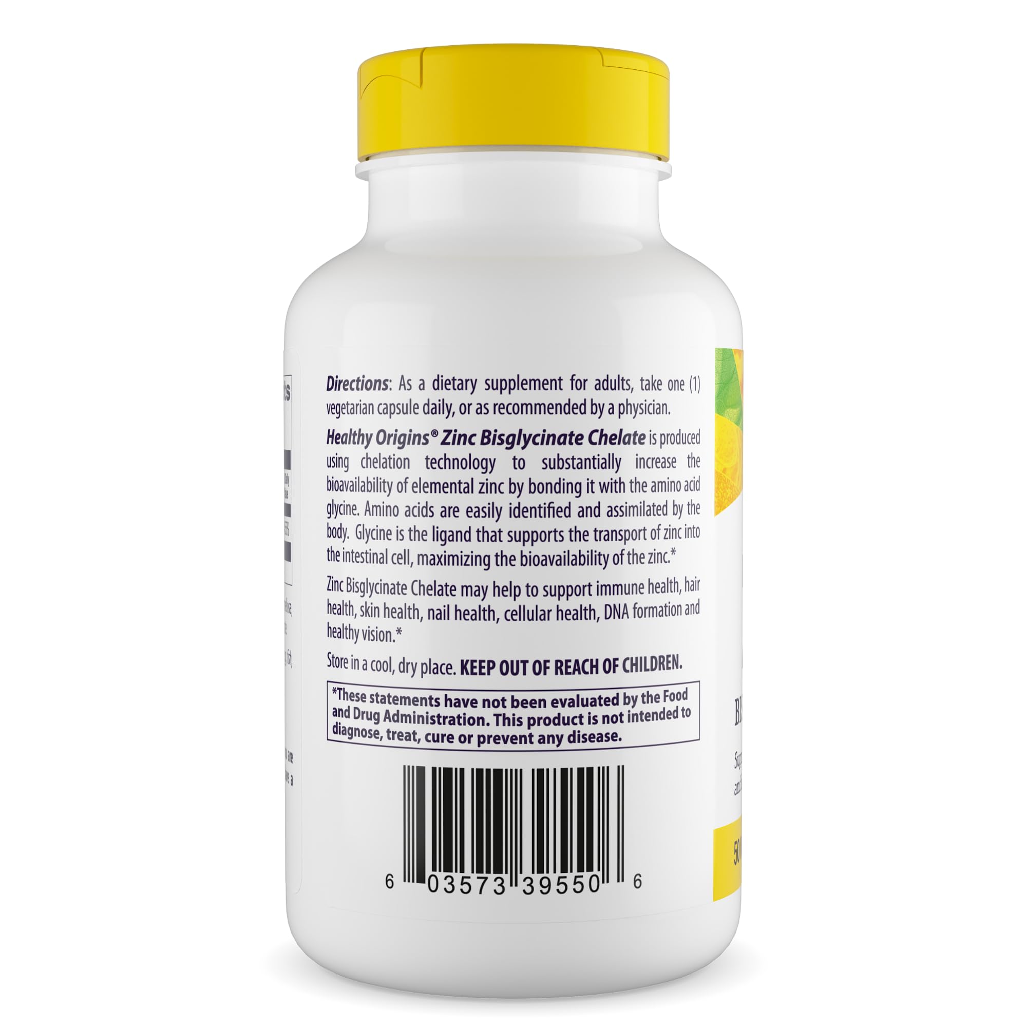Etiqueta frontal Healthy Origins Zinc Bisglicinato con sello Albion