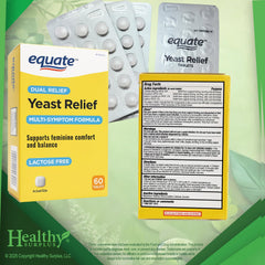 Healthy Surplus Equate Yeast Relief packaging displaying 60 tablets for home use