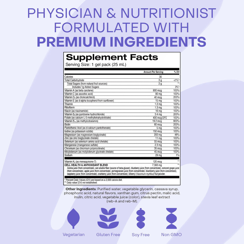 HealthyCell Daily gel packs on the go illustrate portable daily micronutrient support.