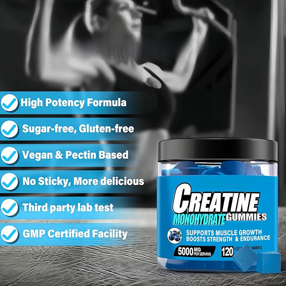 HealthyFinds Creatine Gummies retail box on shelf signals premium quality.