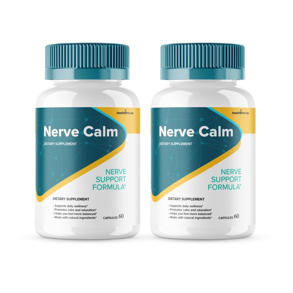 HealthyVita Nerve Calm bottle front view for convenient daily nerve support.