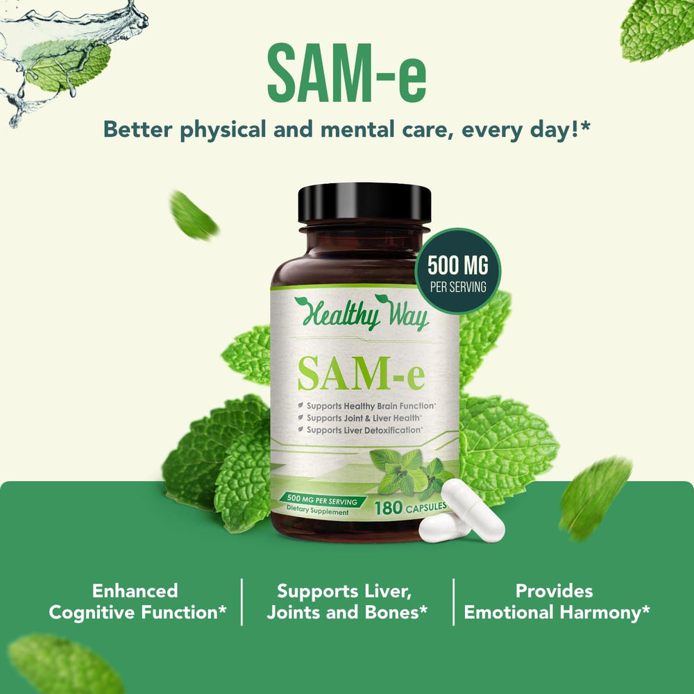 HealthyWayRx SAM-e packaging shown for shelf-ready quality
