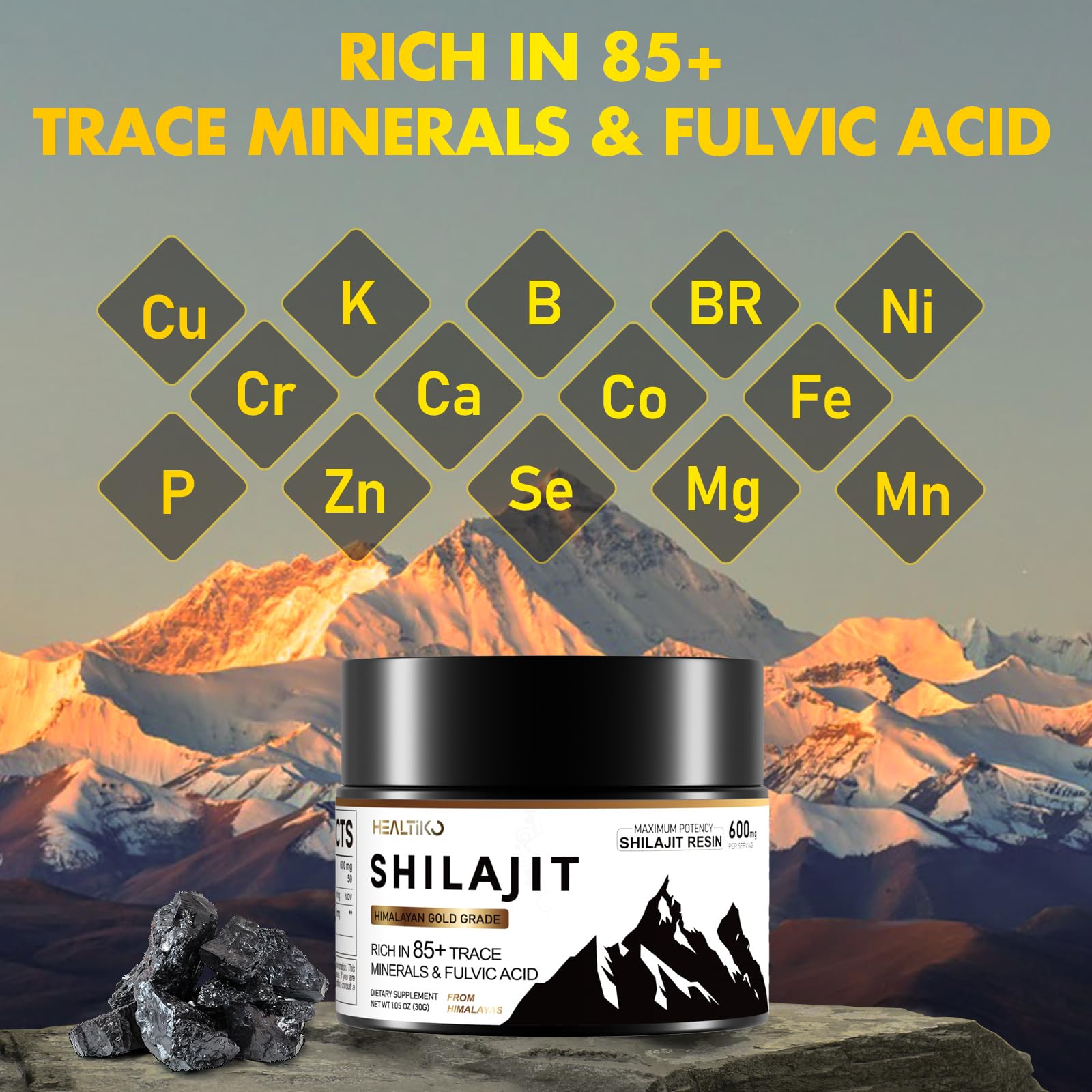 Healtiko Shilajit Resin energy support in open bottle scene.