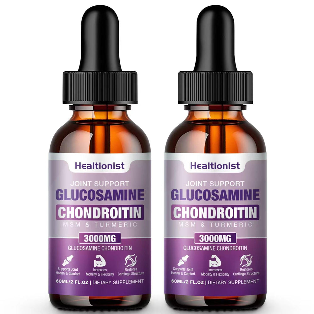 Healtionist glucosamine chondroitin liquid drops bottle supports daily joint comfort.