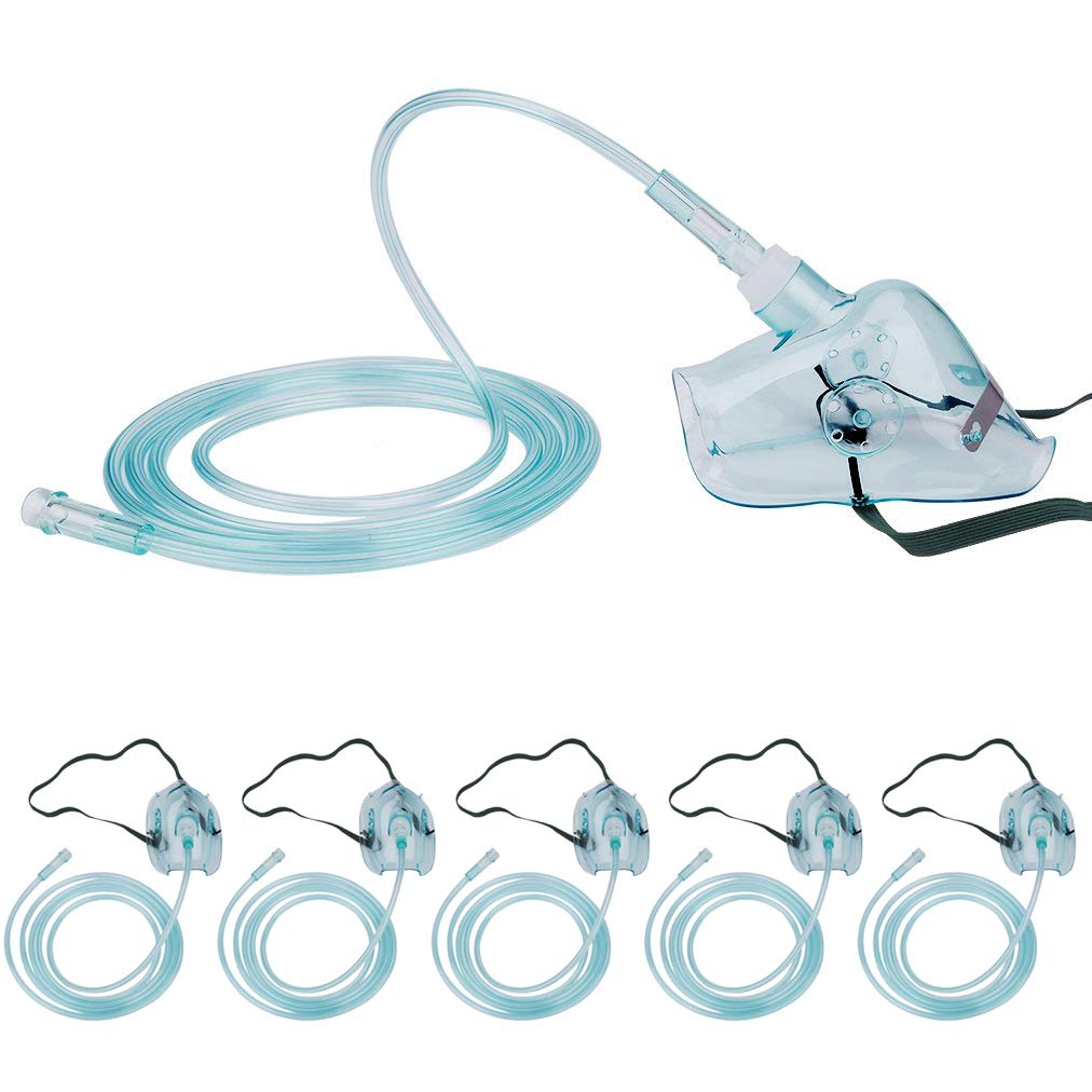 Healva adult-size L oxygen mask, five-pack ready for easy replacement.