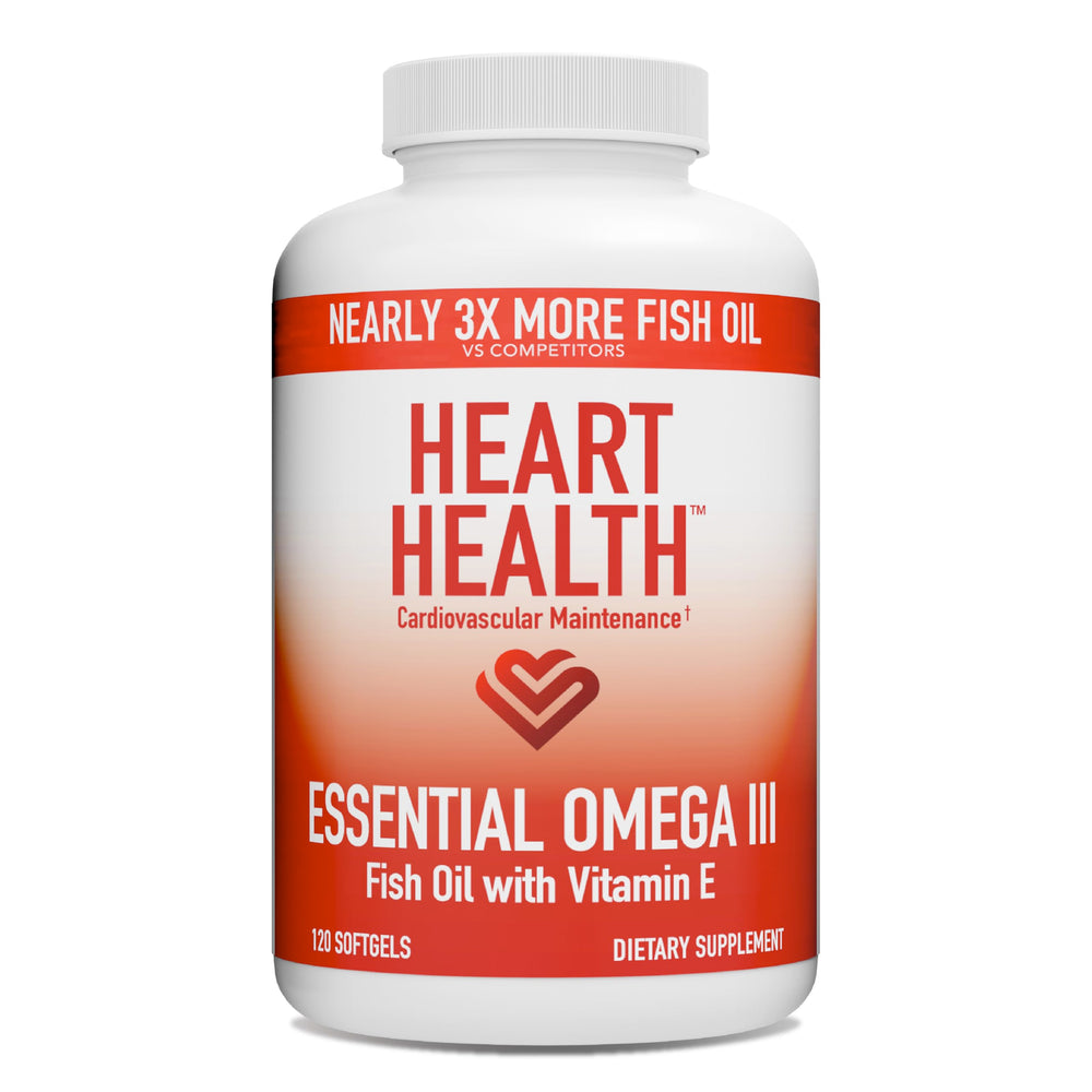 Heart Health Omega III bottle with lemon label, highlighting heart-supporting daily use.