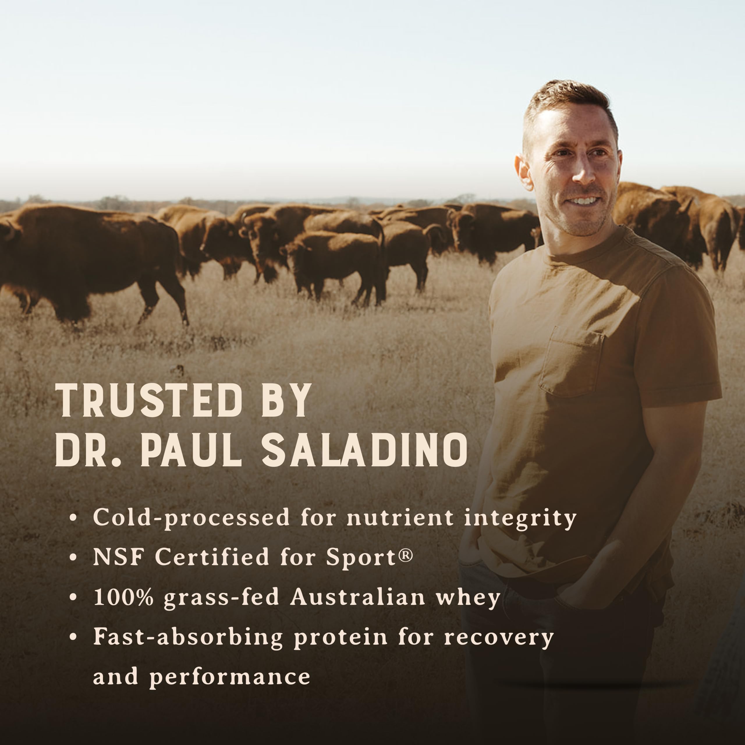 Front-label view of HEART & SOIL grass-fed whey protein.