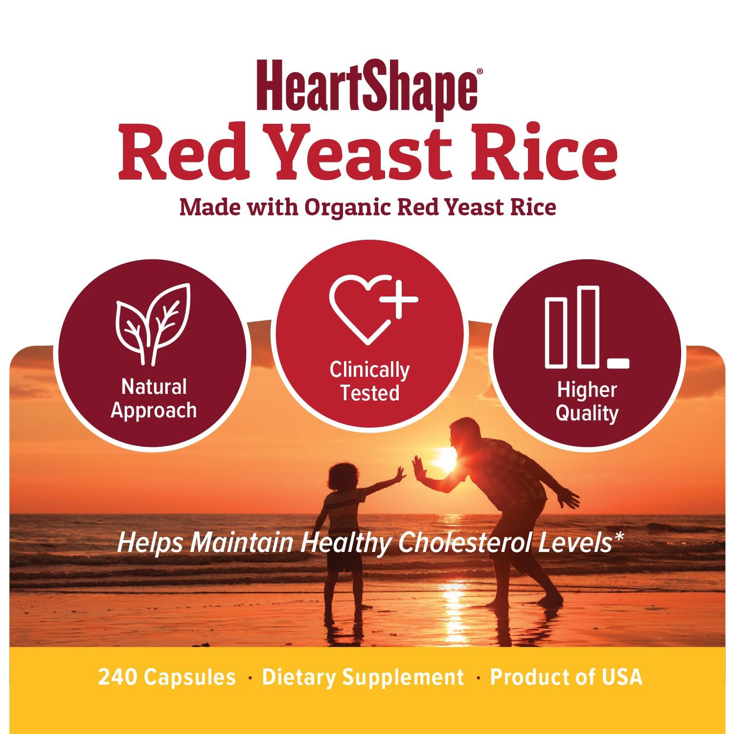 HeartShape Red Yeast Rice capsules on shelf illustrate daily supplement routine for heart health.