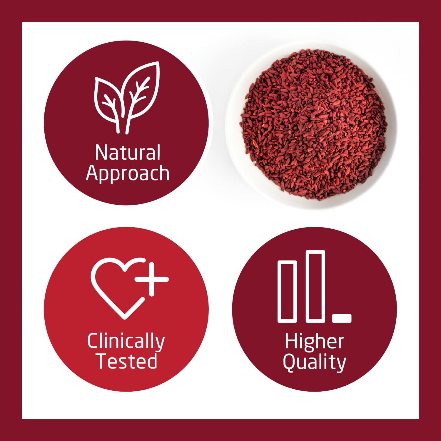 HeartShape Red Yeast Rice jar on shelf conveys a wellness-minded kitchen setup.