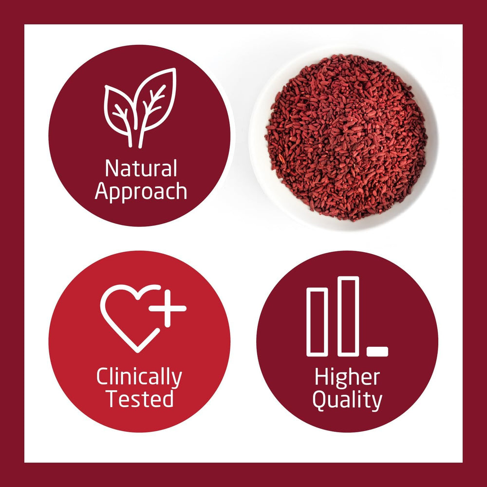 HeartShape Red Yeast Rice jar on shelf conveys a wellness-minded kitchen setup.
