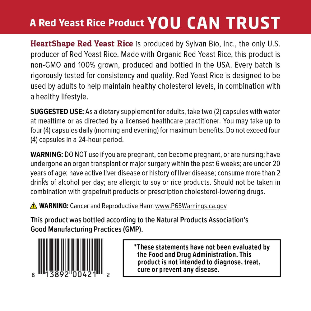 HeartShape Red Yeast Rice label closeup shows fermentation heritage and product name.
