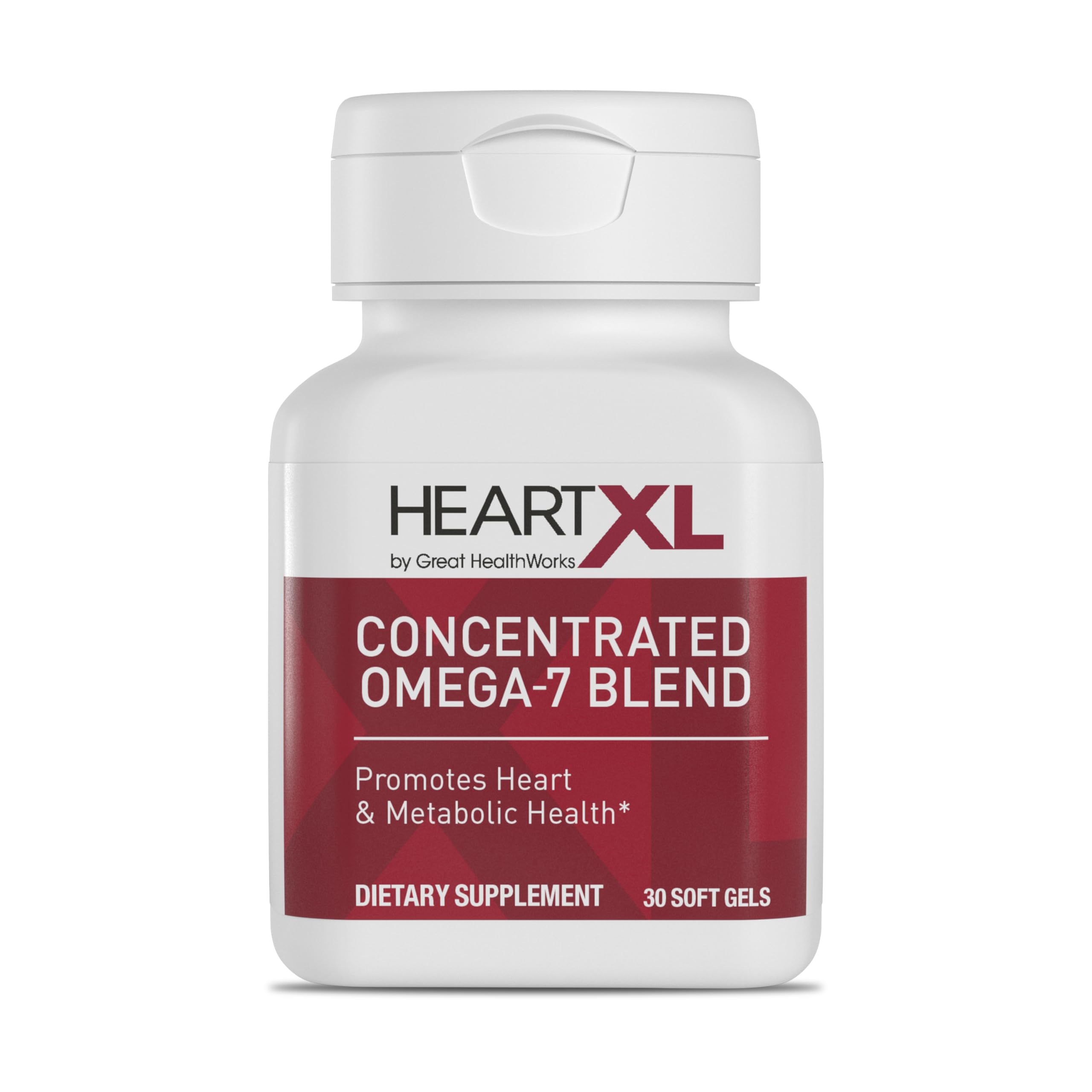 HeartXL Omega-7 Blend bottle front view supporting healthy HDL levels.