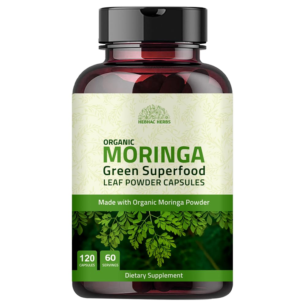 Hebhac Herbs Moringa Capsules bottle front, convenient daily supplement.