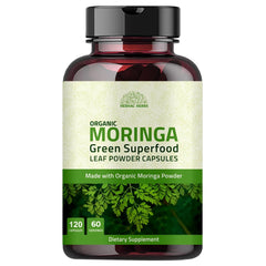 Hebhac Herbs Moringa Capsules bottle front, convenient daily supplement.