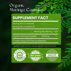 Hebhac Herbs Moringa Capsules close-up, 1000mg capsules for quality nutrition.