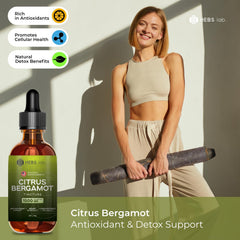 Close-up bergamot fruit shows natural extract source.