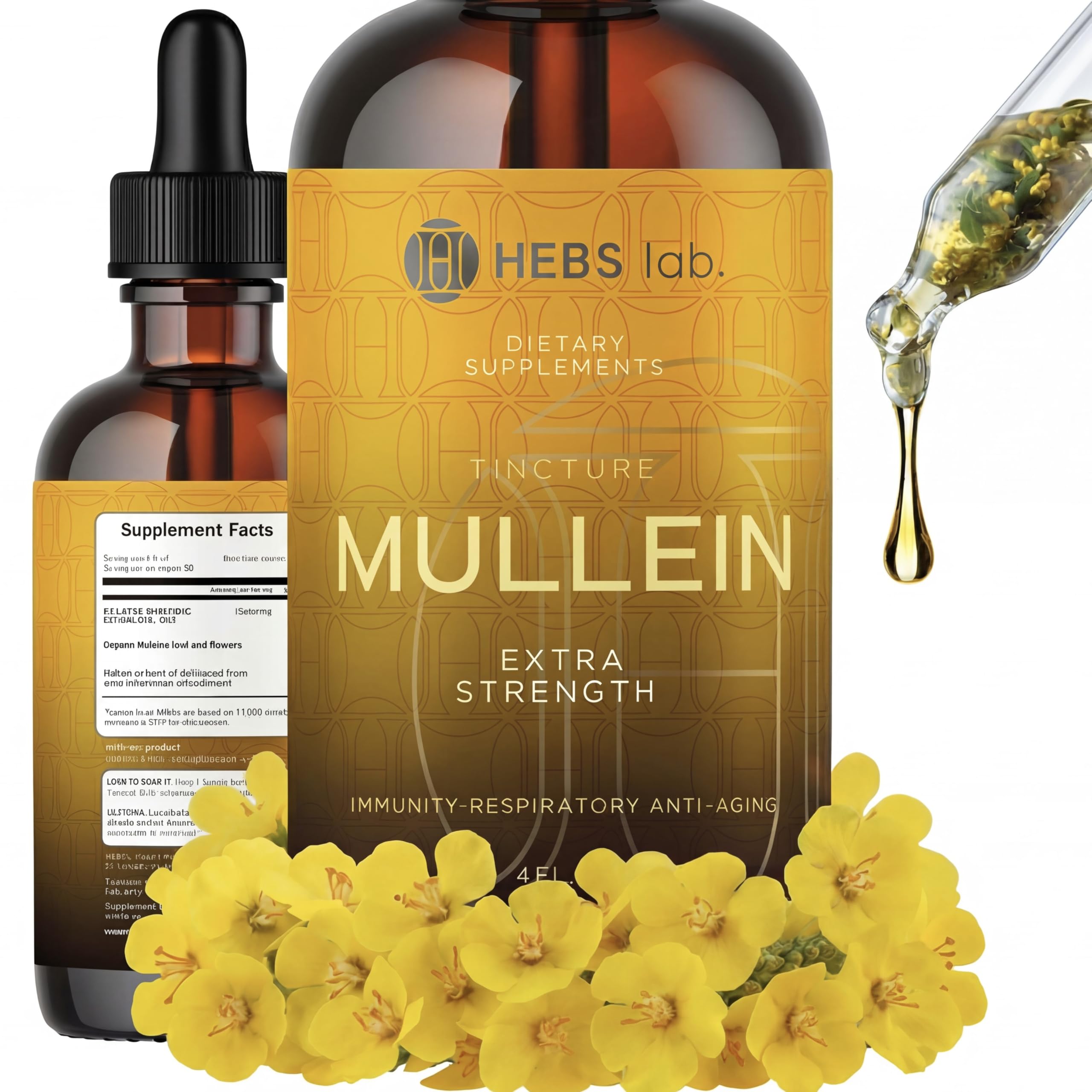 HEBS LAB mullein leaf extract bottle for lung support.