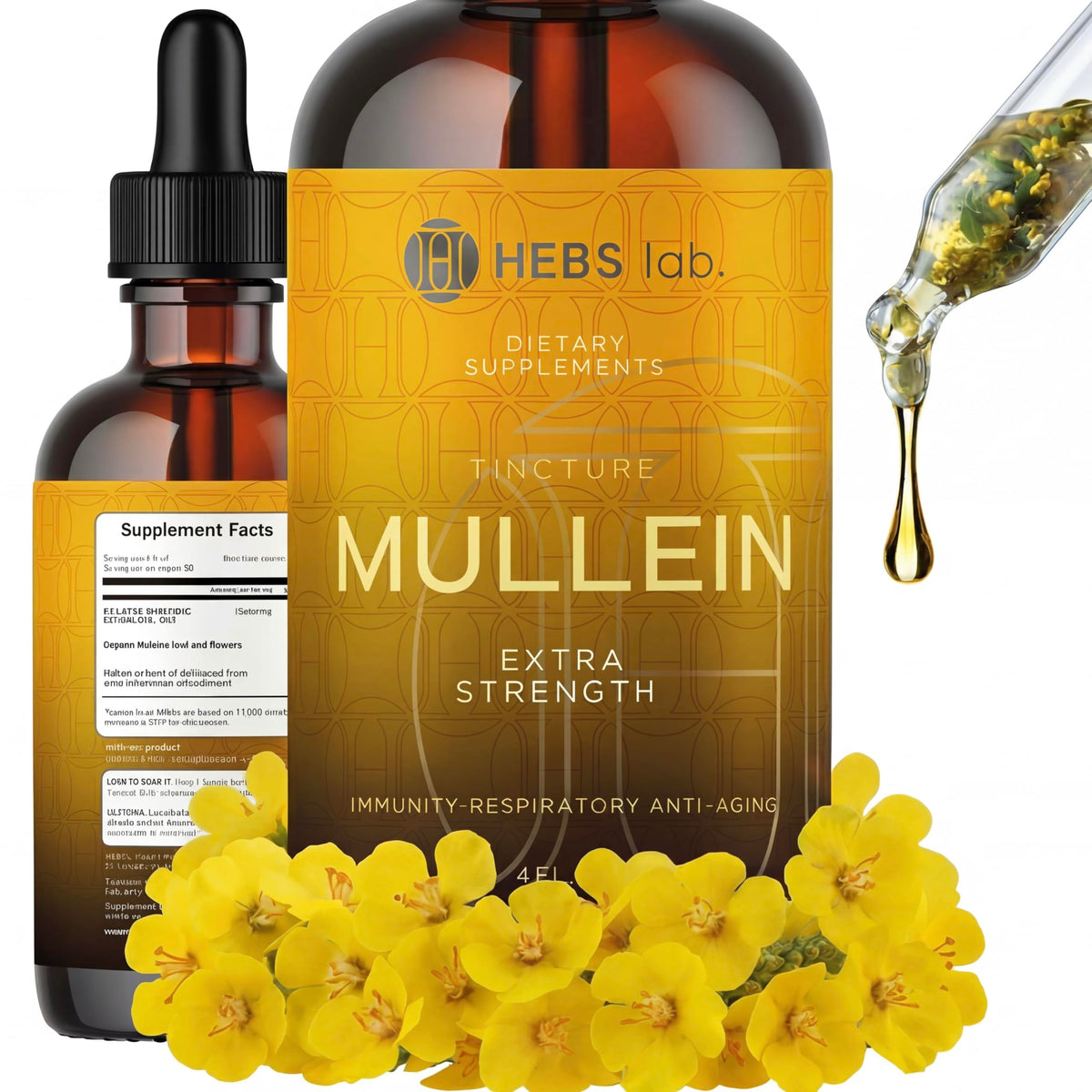 HEBS LAB mullein leaf extract bottle for lung support.
