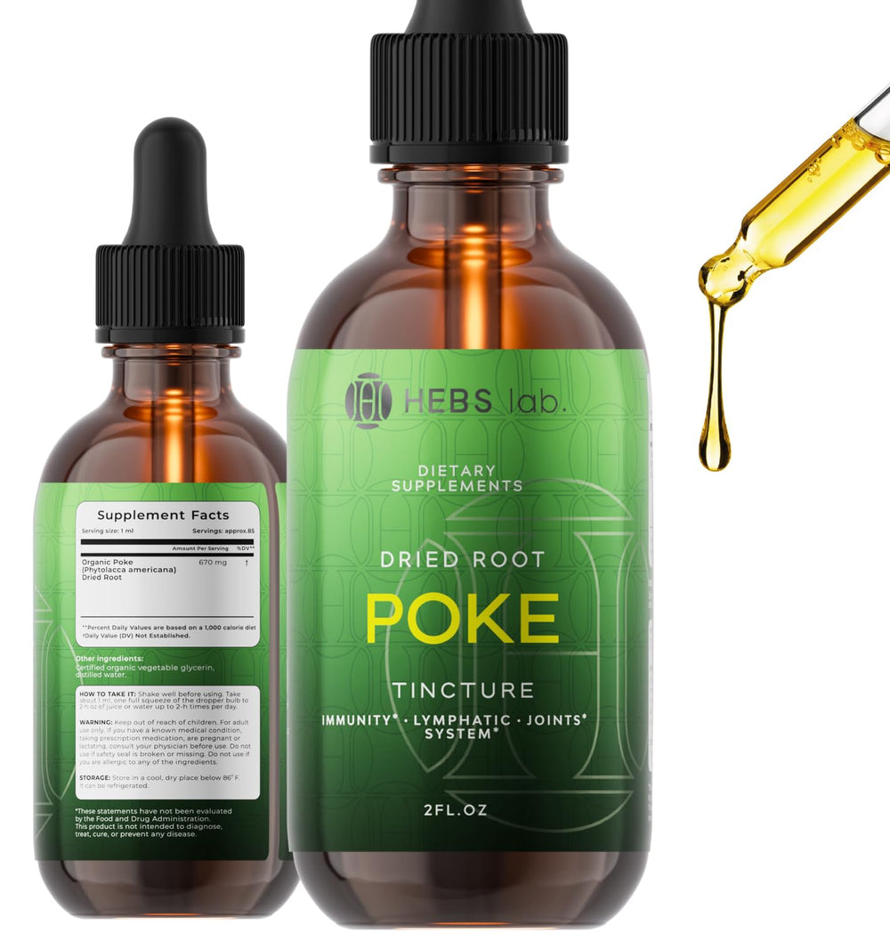 HEBS LAB Poke Root Extract bottle for immune support and detox potential.