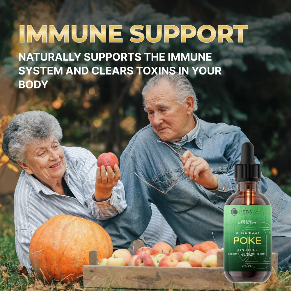 USA-made seal on HEBS LAB Poke Root Extract packaging.