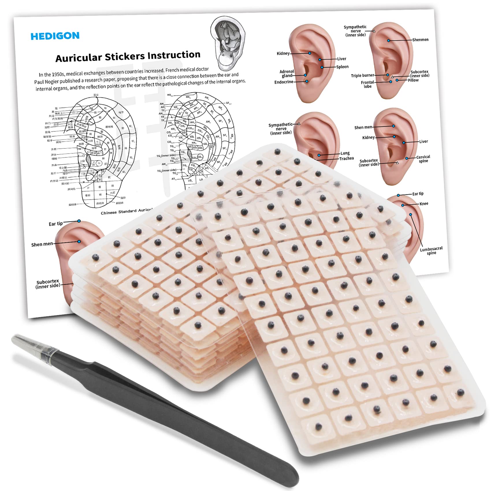 Hedigon ear seeds kit packaging: compact, portable self-care starter for at-home use.