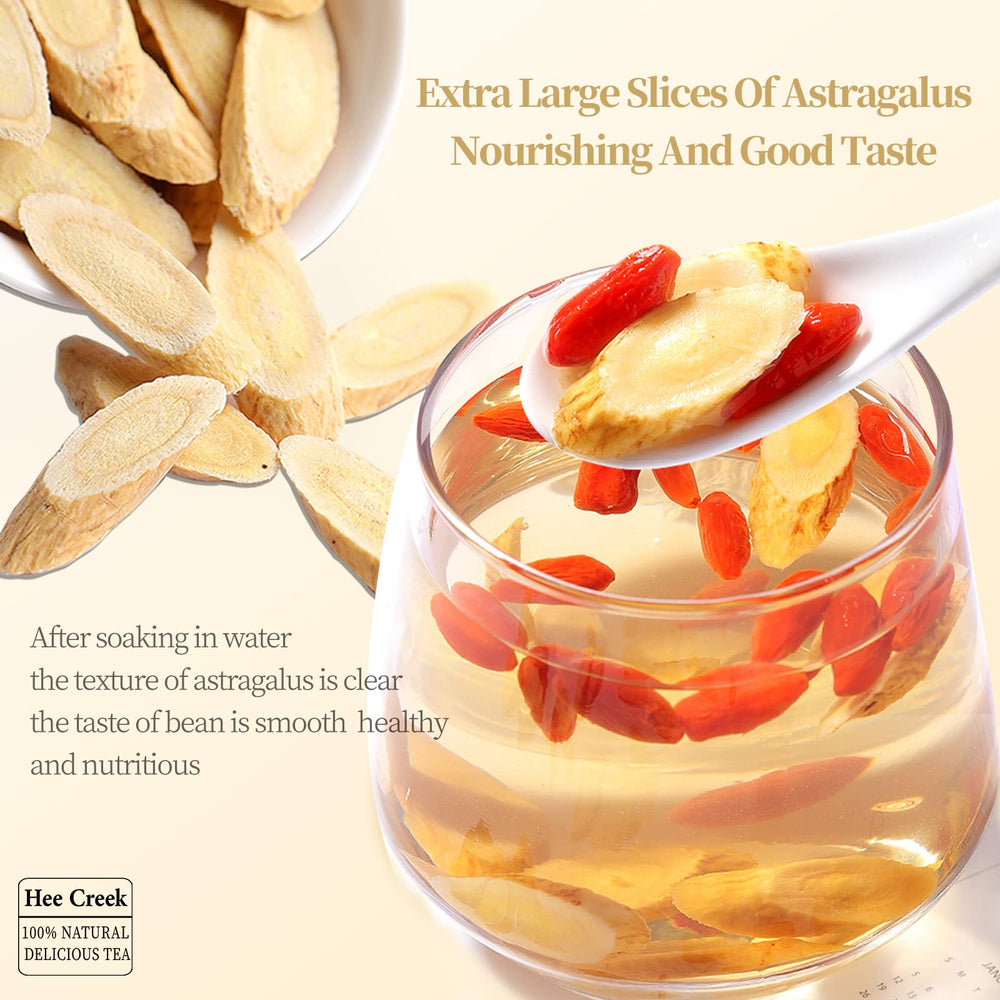 Hee Creek astragalus root slices ready to brew tea, highlighting natural aroma and flavor potential.
