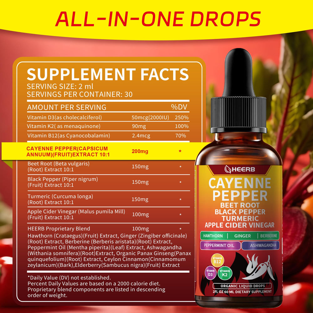 HEERB Cayenne Pepper Drops dissolve-in-water ready for in-drink use