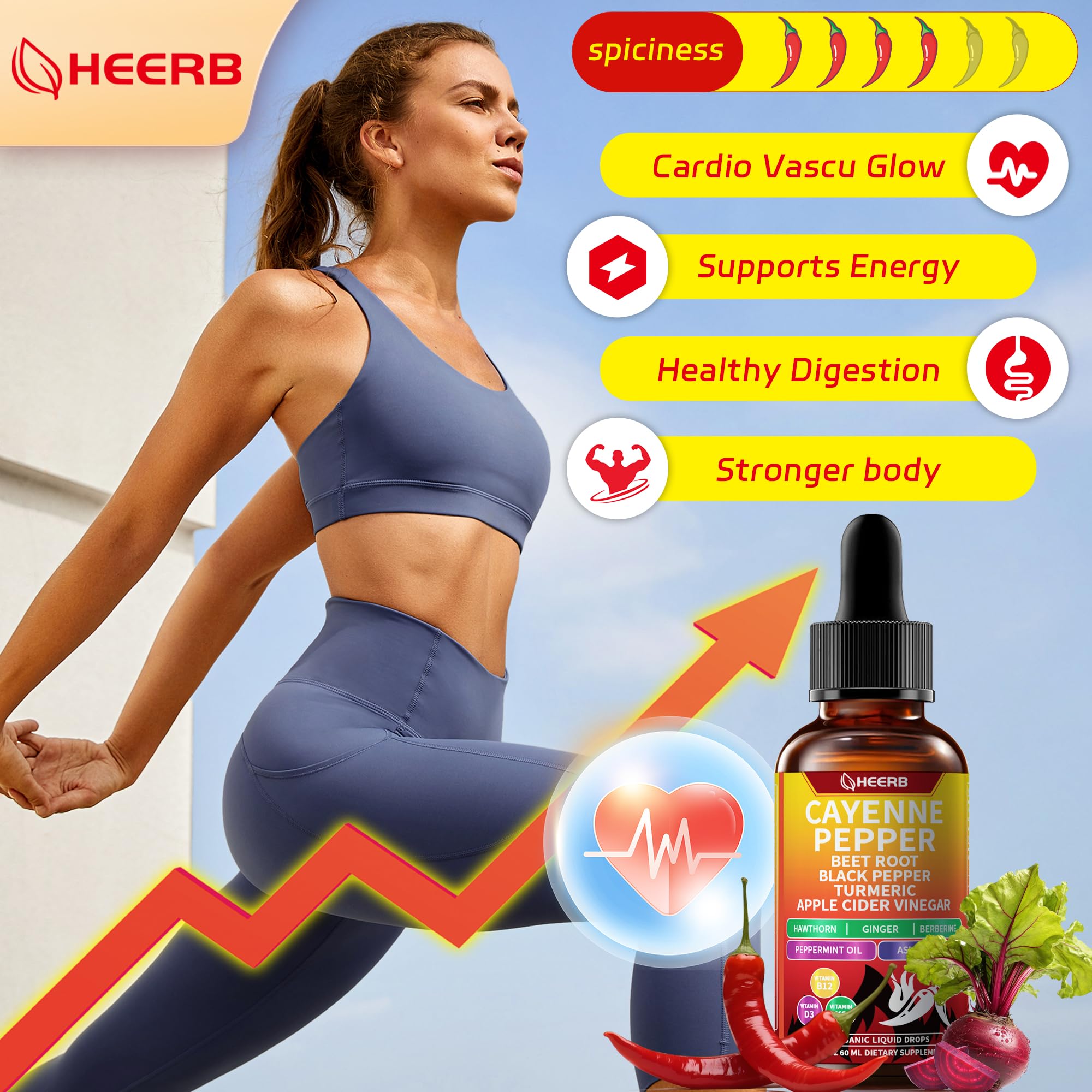 HEERB Organic Cayenne Pepper Drops ingredient-blend combines cayenne, berberine and herbs for balance