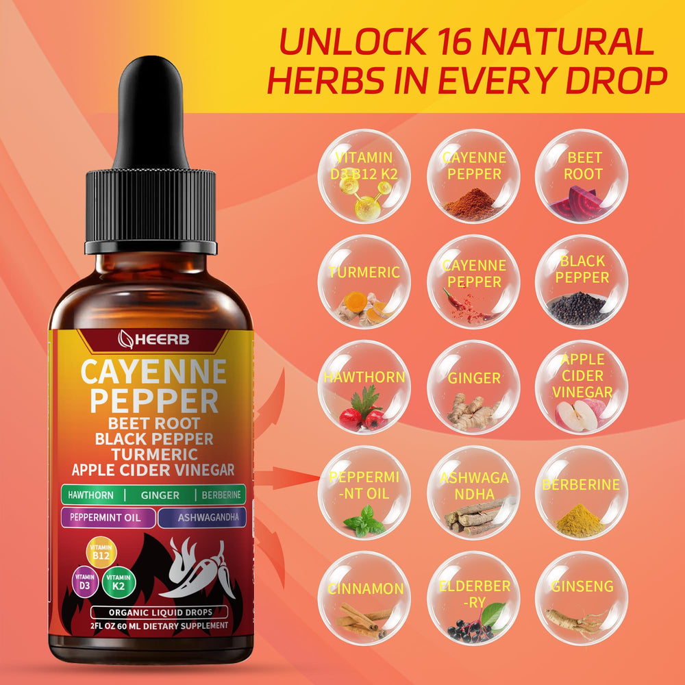 HEERB Organic Cayenne Pepper Drops packaging-on-shelf highlights accessibility and branding