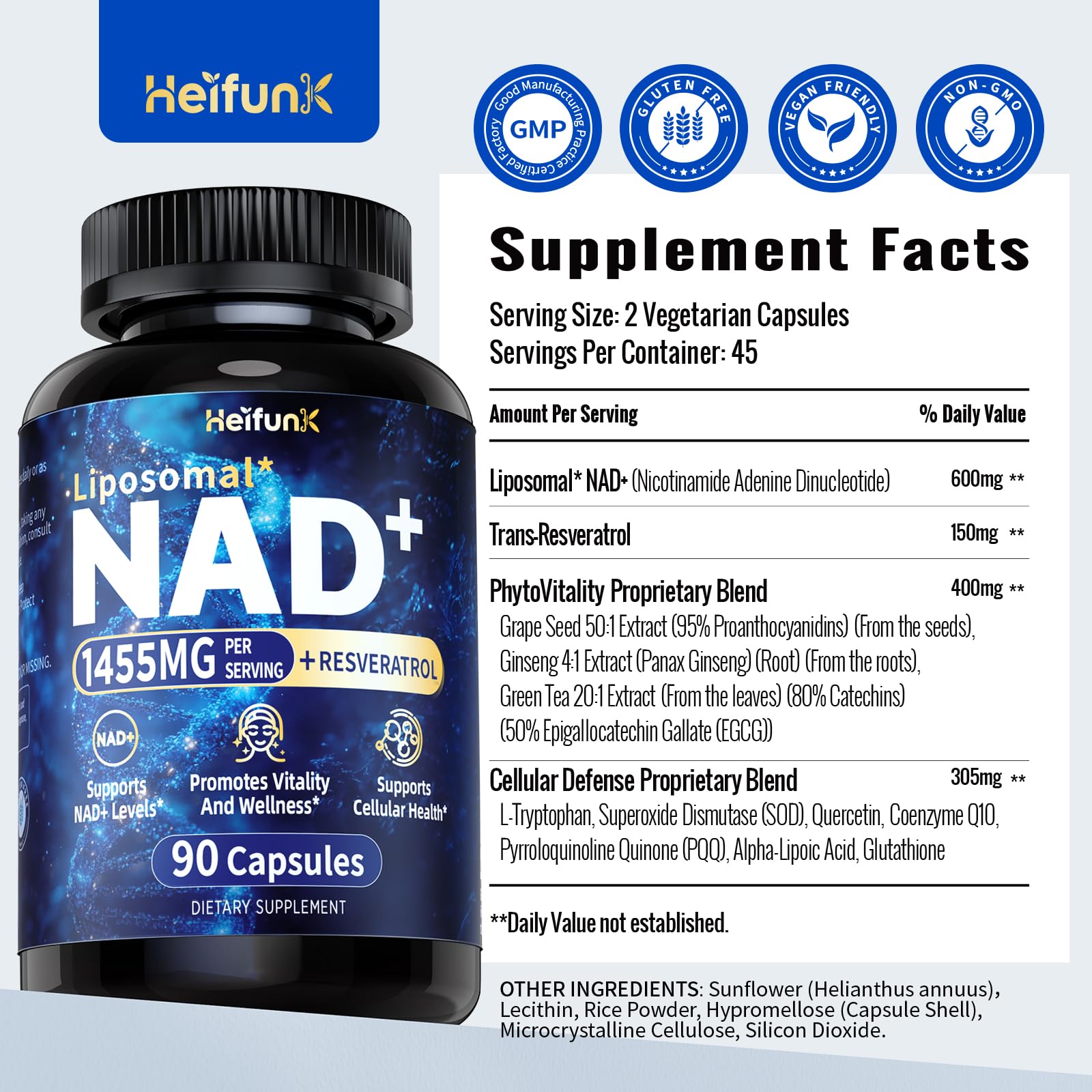 Shelf display of Heifunk NAD+ for easy access during busy days.