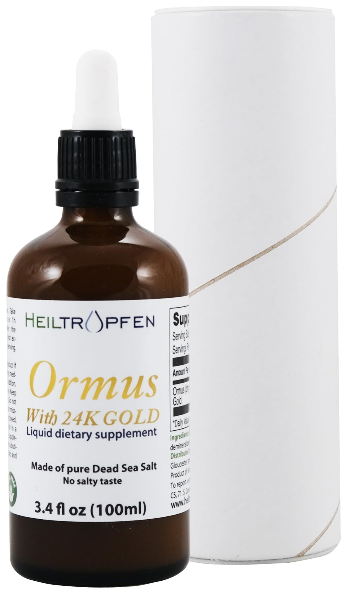 Heiltropfen Ormus 24K Gold bottle shows premium formula for daily micro-dosing.