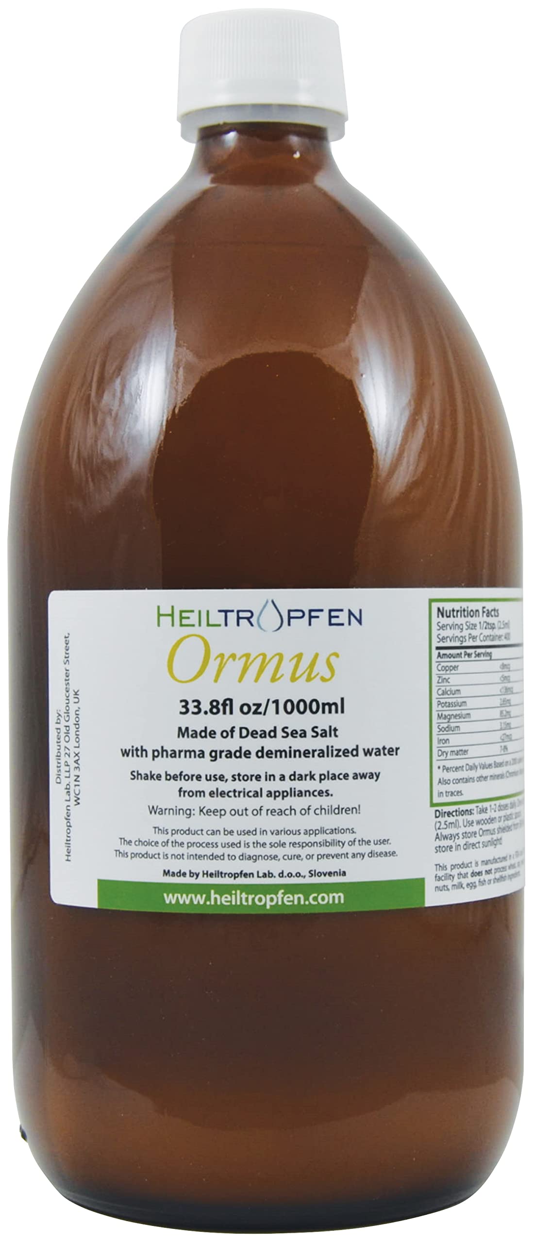 Heiltropfen Ormus bottle in amber glass protecting purity from light.