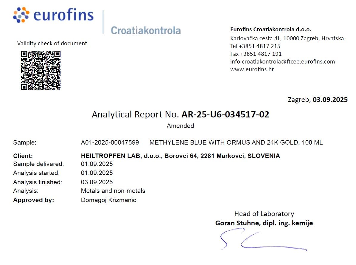 Heiltropfen Certificate label, third party testing and quality assurance