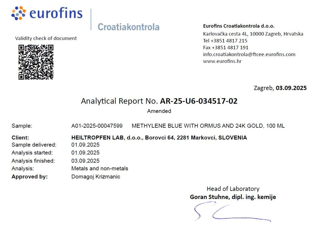 Heiltropfen Certificate label, third party testing and quality assurance