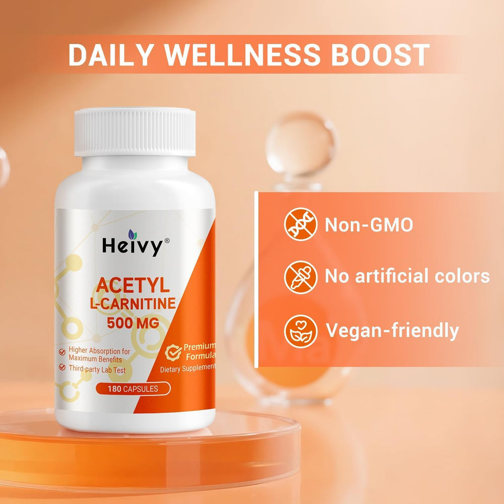 Heivy Acetyl L-Carnitine 500 mg dosage chart showing daily use