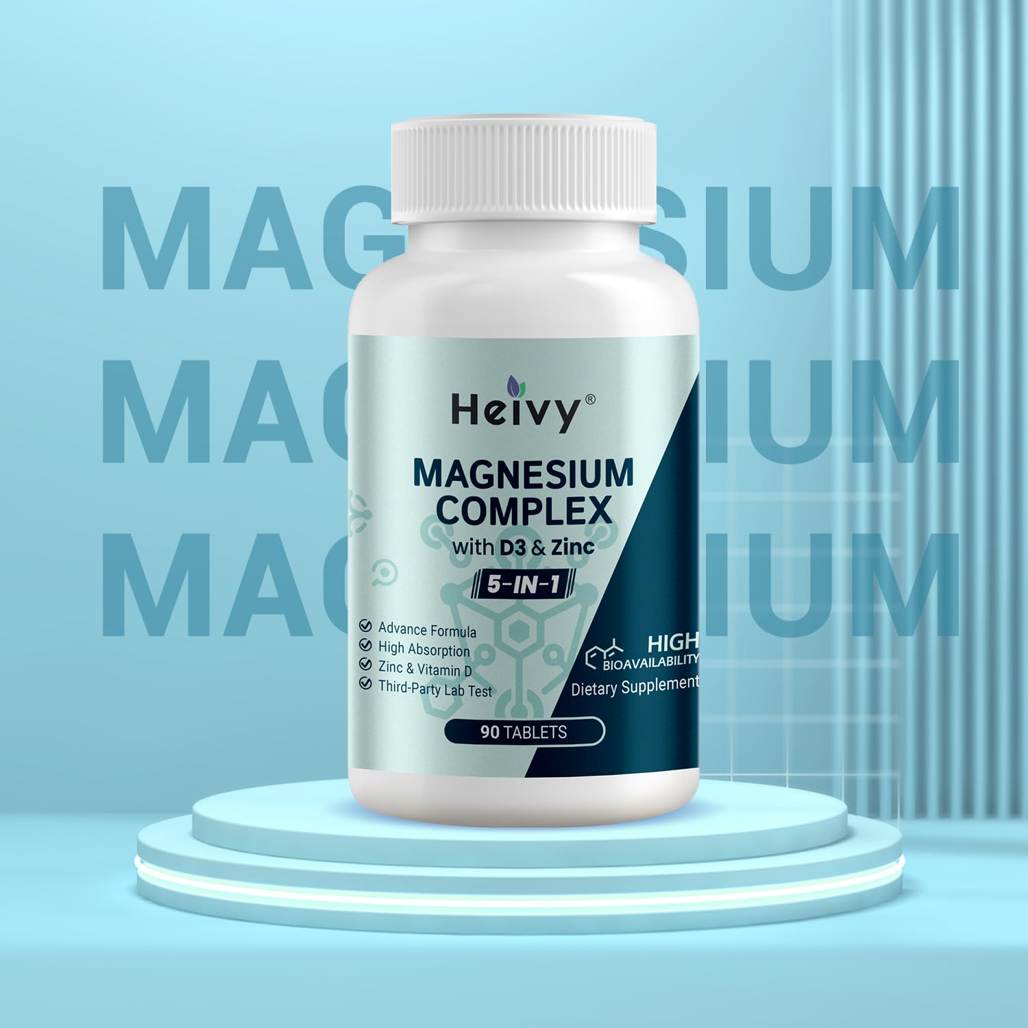 Back label of Heivy Magnesium Complex detailing ingredients and usage guidelines.